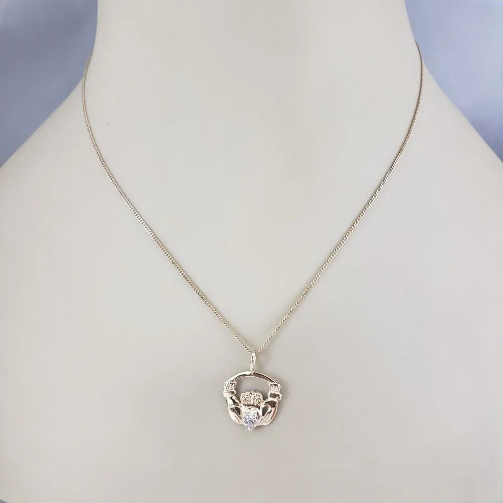 10K Yellow Gold Diamond Claddagh Pendant #23361 - Picture 5 of 6